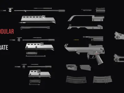 Fully modular assault rifle HK G36 G36E G36K G36KE G36C Low-poly 3D model