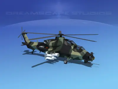 WZ-10 Attack Helicopter V02 Low-poly 3D model