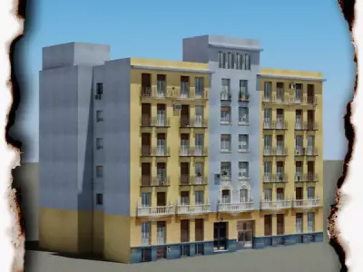 Building apartment with roof Low-poly 3D model
