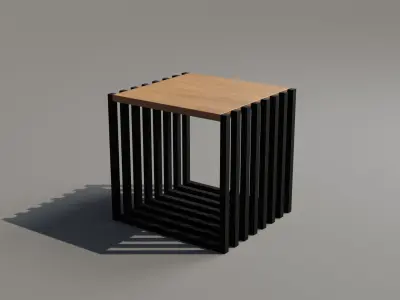 Modern Steel and Oak Wood Side Table Free 3D model