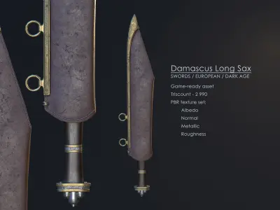 Damascus Long Sax Low-poly 3D model
