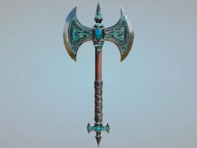 Dark Emerald Guardian Axe - Fantasy Weapon PM-18 Low-poly 3D model