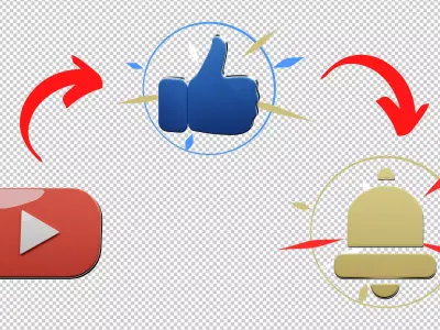 You tube logo like and bell collection Low-poly 3D model