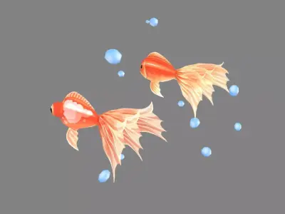 Cartoon goldfish in the tank Low-poly 3D model