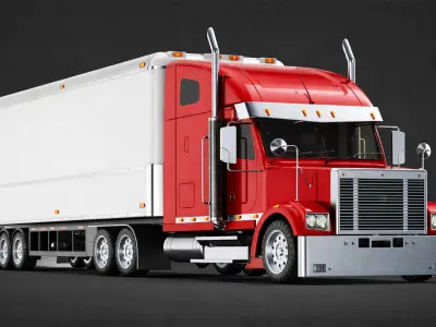 Detailed Long Hood Red Truck 3D model