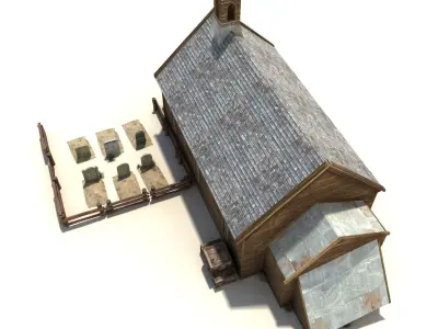 Low Poly Wild West Church Low-poly 3D model