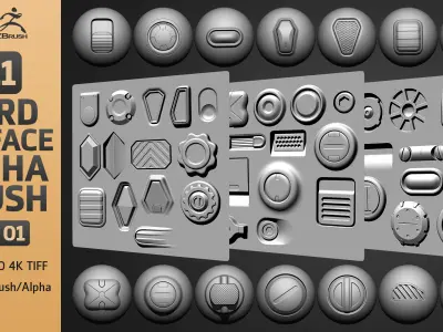 111 Hard Surface Alpha Brush Hard Surface Library VOL 02 Low-poly 3D model