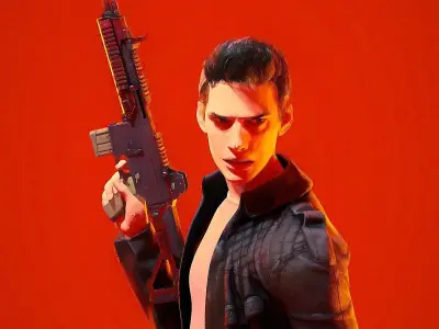 Male Game Ready Model man holding gun Low-poly 3D model