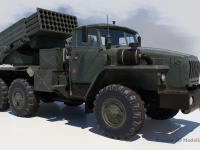 BM-21 Soviet truck-mounted 122 mm multiple rocket launcher 3D model