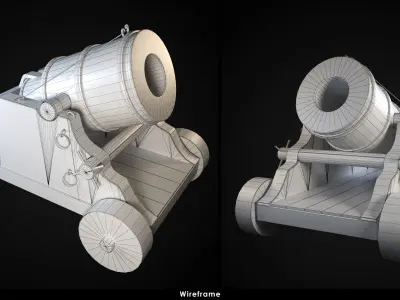 Game-Ready Mortar cannon Low-poly 3D model