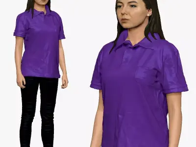 001298 woman  in purple polo and black legents 3D model