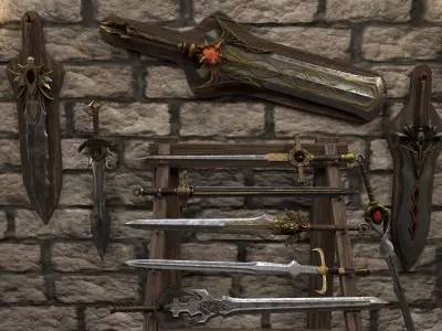 Sword Fantasy Low-poly 3D model Low-poly 3D model