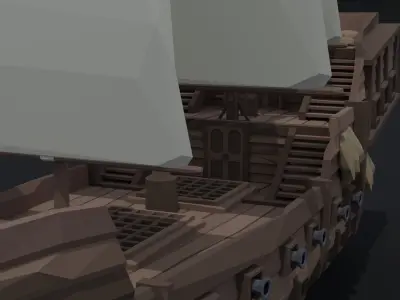 Cartoon medieval ship Polygonal Style Low-poly 3D model