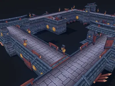 Modular Castle Wall Kit Low-poly 3D model