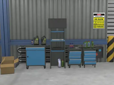 Truck Repair Workshop Interior 01 All PBR Unity UE Textures Low-poly 3D model