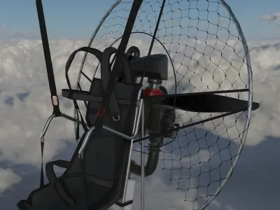 Paramotor 3D model parachute flying in sky Low-poly 3D model