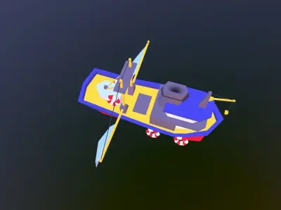 Low poly ship boat flying in sky Low-poly 3D model