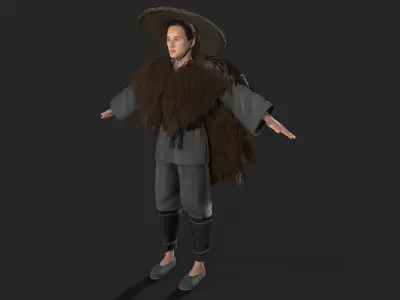 fisherman woman with long hair and hat 3D model
