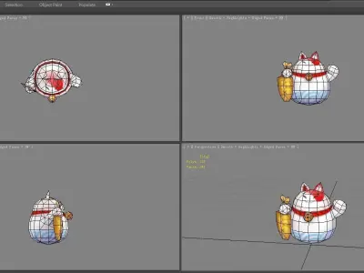 Cartoon lucky cat with fish Low-poly 3D model