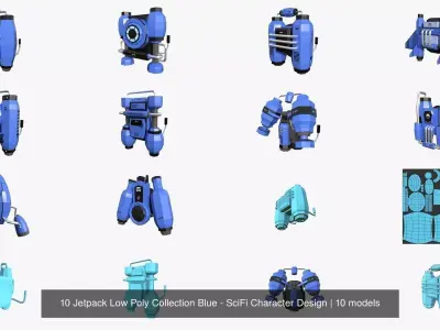 10 Jetpack Low Poly Collection Blue - SciFi Character Design 