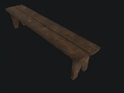 Medieval Old Wooden Bench Low-poly 3D model