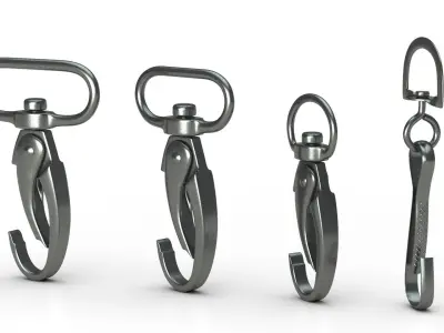 Set of 4 Metal Carabiner LowPoly Low-poly 3D model