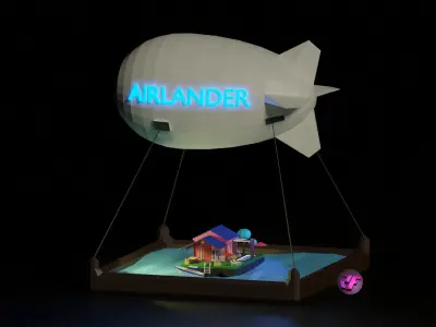 Airlander balloon airship with flying guest house Low-poly 3D model