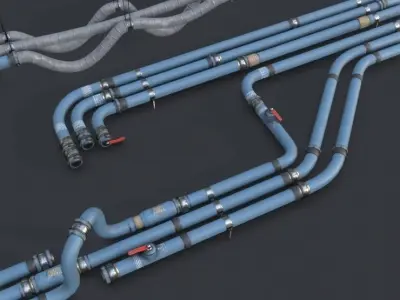 Modular Pipes - Industrial Painted Blue Low-poly 3D model