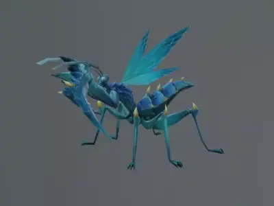 Blue Ray Mantis Fantasy Low-poly 3D model