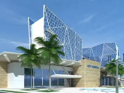 Hospital modern building with palm trees 3D model