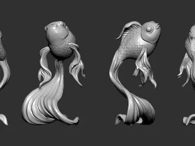 Goldfish three bronze fish statues Free 3D print model