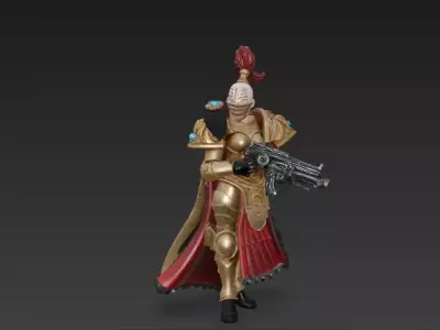 Female Futuristic Sci-Fi Warrior- Armored Soldier - Energy Rifle Low-poly 3D model