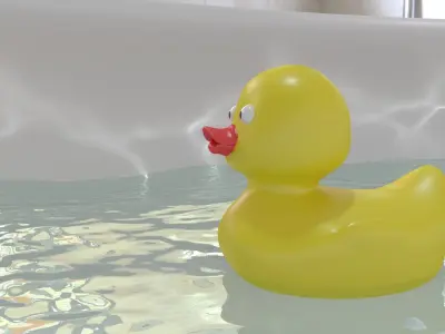 Surprised yellow rubber duck in a bath with water Free 3D model