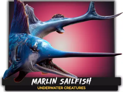 Fish low poly - Marlin Sailfish fish - ocean horror - monster 3 Low-poly 3D model