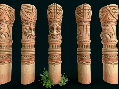 Stylized Wood Totem 12 Low-poly 3D model
