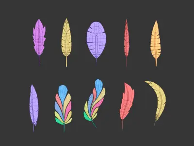 10 Low poly feather IMM brush set for Zbrush Free 3D model