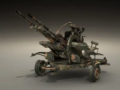 ZU-23-2 Burnt  Low-poly 3D model