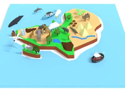 Low Poy Cartoon Africa Map With Animals Low-poly 3D model
