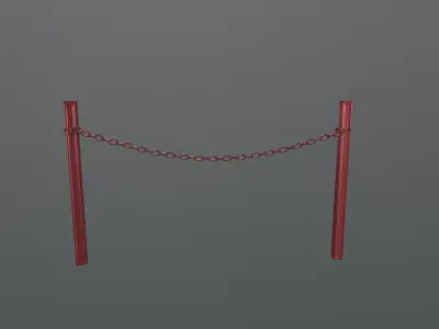 Modular Red Chain Barrier Low-poly 3D model