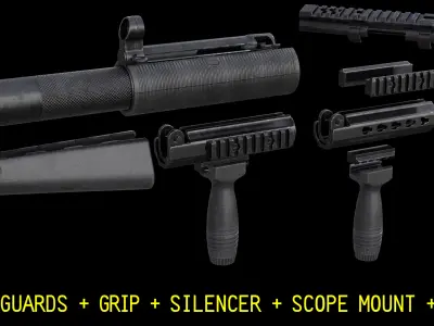 MP5A2 MP5SD2 with Silencer Scope Mount Rail Grip Low-poly 3D model
