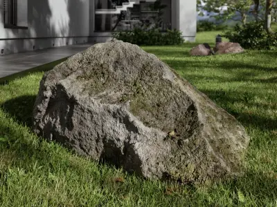  Cool Toned Mossy Smooth Large Rock Boulder Model 