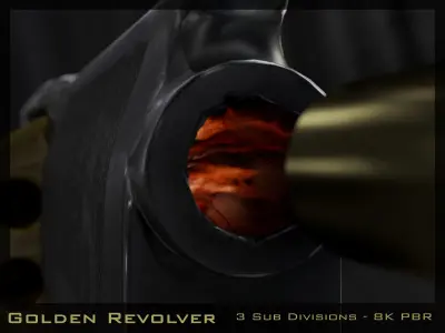 Golden Revolver Low-poly 3D model