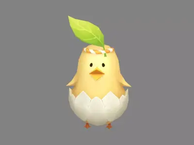 Cartoon new born chick - newborn bird Low-poly 3D model