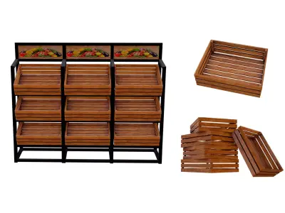 Fruit shelf - fruit boxes Low-poly 3D model