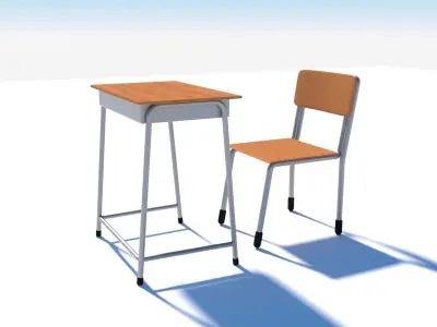 Japanese School Desk and Chair Set Free 3D model