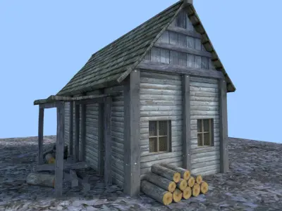 medieval wooden hut Low-poly 3D model
