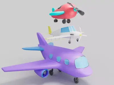 Cartoon Aircraft Pack - Rigged Airplanes 3D Model Low-poly 3D model
