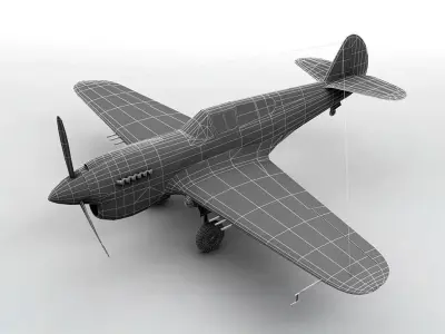  Curtiss P40-E Aircraft WWII Low-poly 3D model