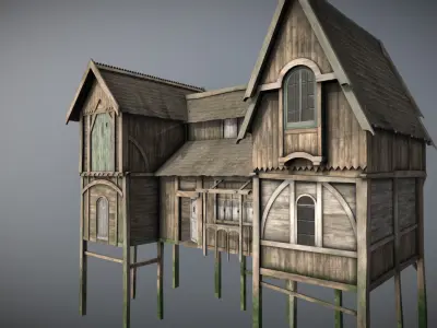 Medieval Lake Village - House 6 with interiors Low-poly 3D model