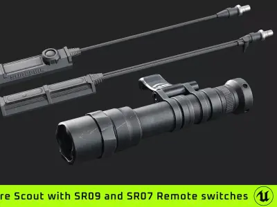 Surefire Scout Flashlight with SR09 and SR07 Remote switches Low-poly 3D model